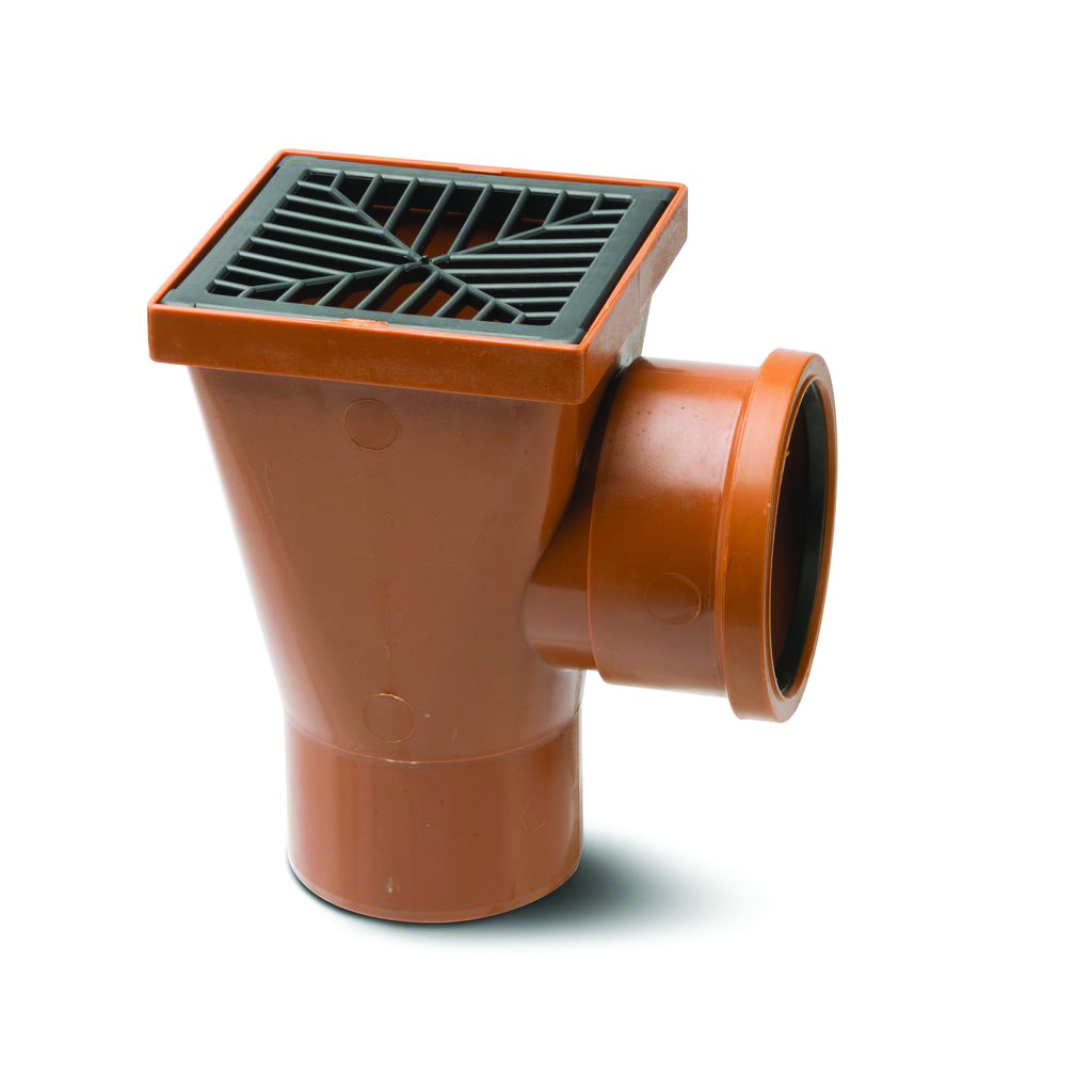 Polypipe Black 110Mm Back Inlet Square Hopper - Terracotta (Spigot Outlet) & Grid - Ug414b