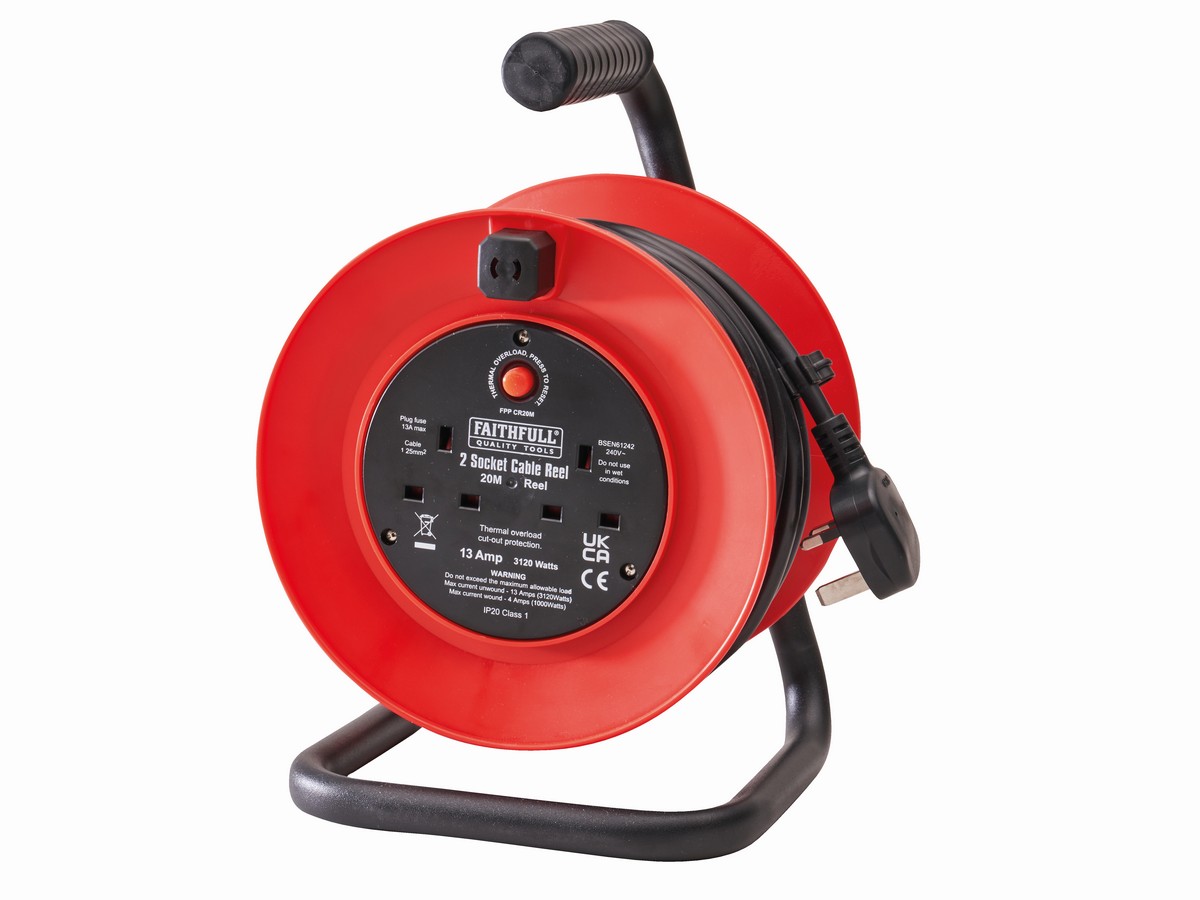Faithfull 2 Socket Cable Reel 13A - 20M
