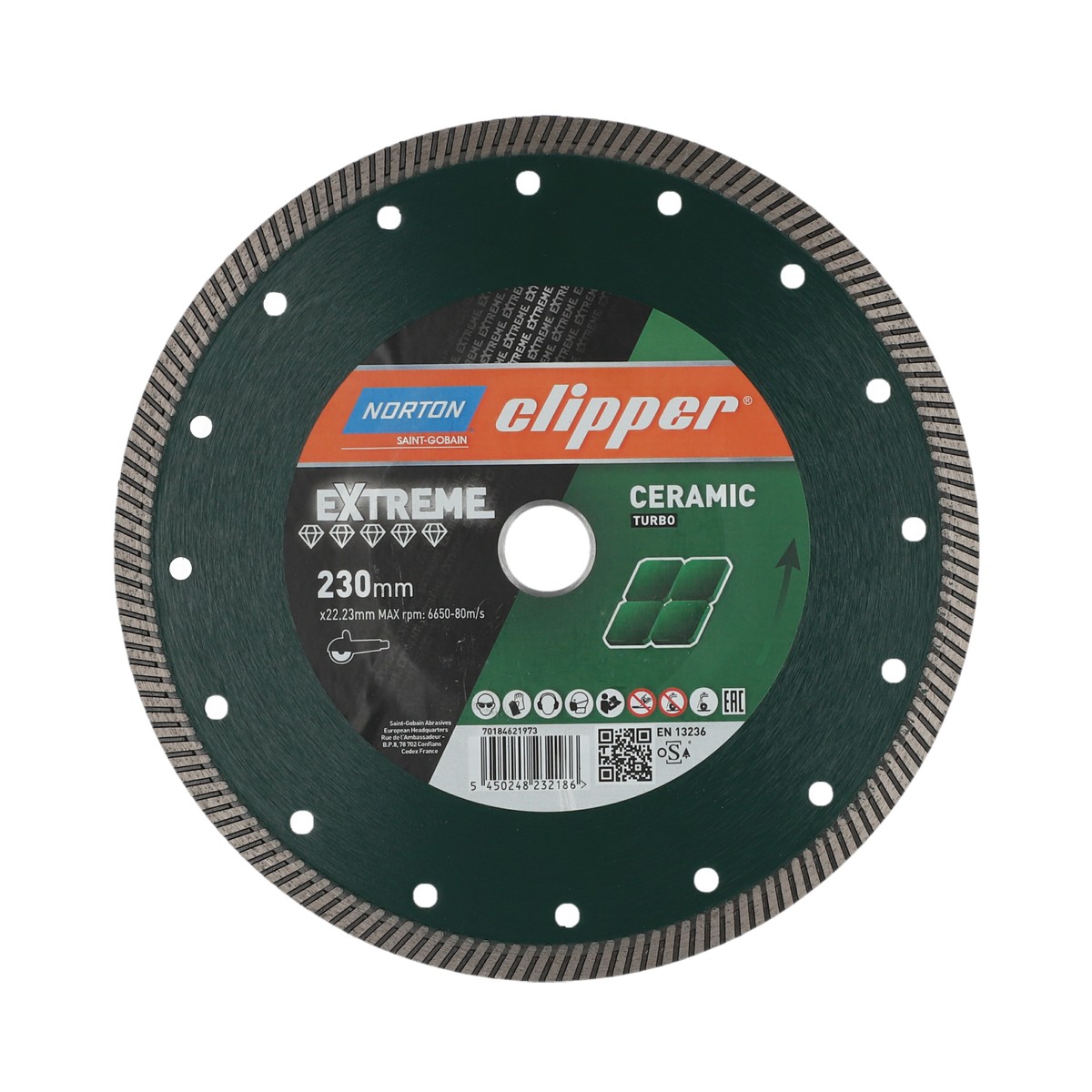 Norton Clipper Green Extreme Ceramic Turbo Diamond Blade 230 X 22.23Mm