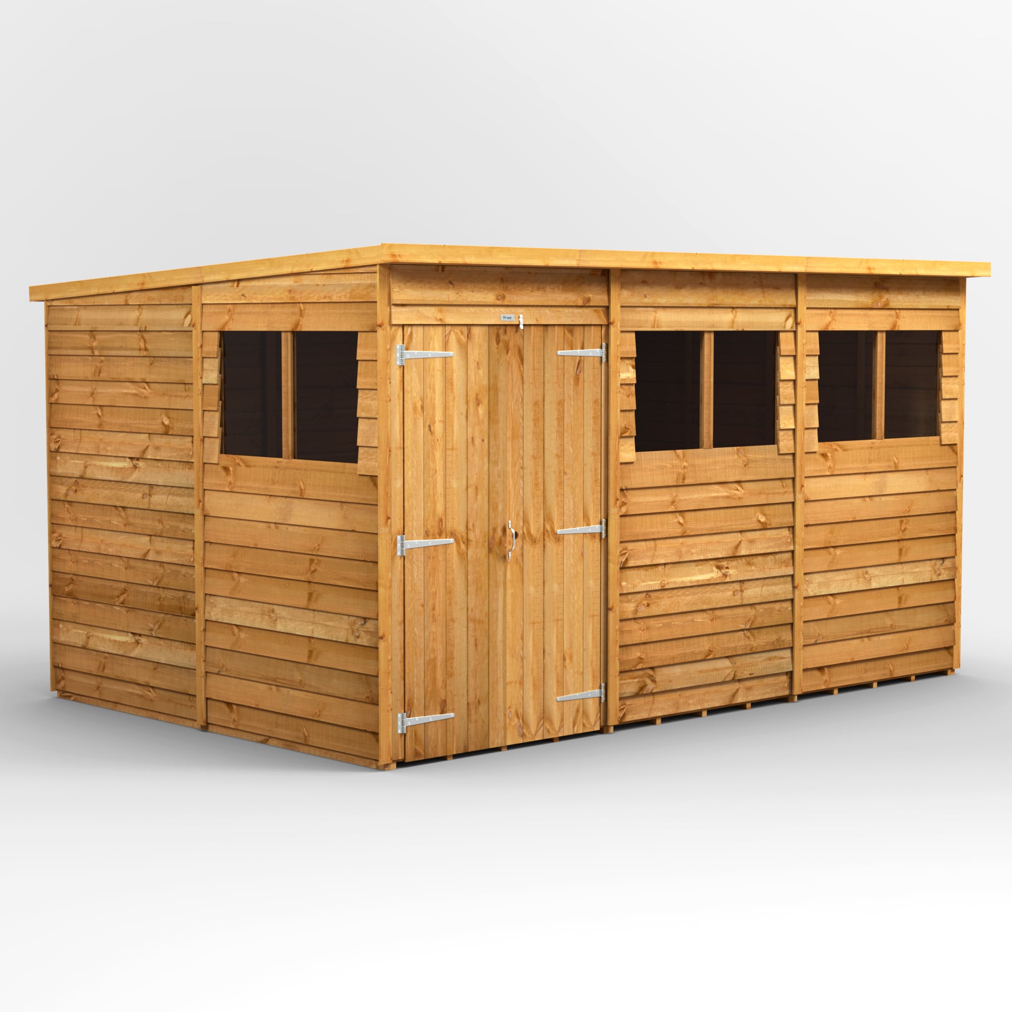 Photos - Inventory Storage & Arrangement Powersheds Pent Roof Double Door Overlap Garden Shed 12ft x 8ft - Golden Brown 128POPDD