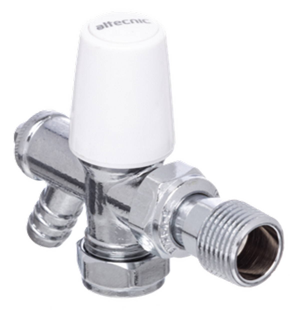 Altecnic White Angled Radiator Valve Inc Drain Off - 15Mm - /Chrome