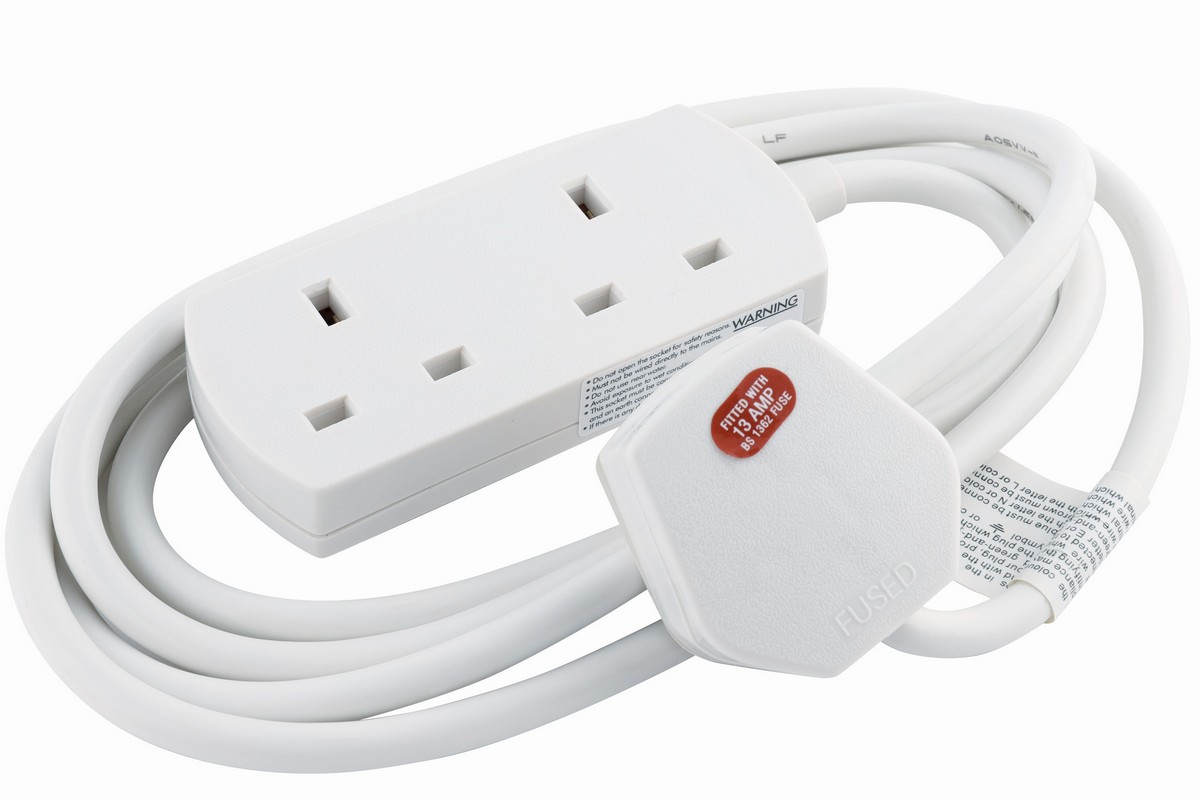 Niglon White 13A 2-Gang Extension Lead 2Mtr
