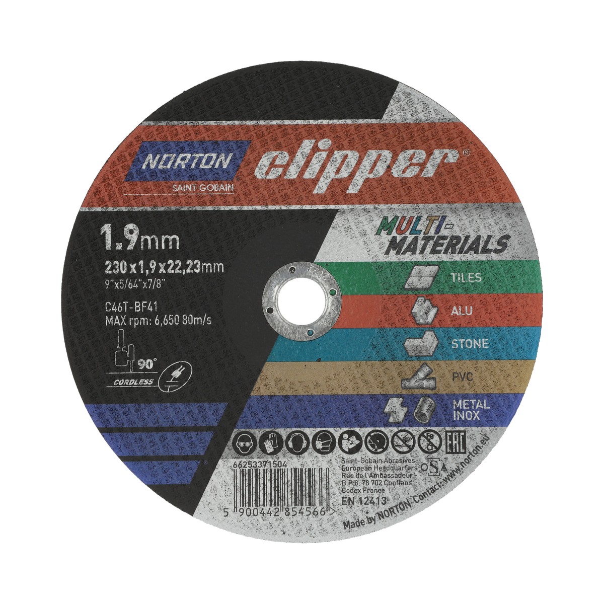 Norton Black Clipper Cutting Disc For Stone/Metal/Upvc/Tiles/Copper 230 X 1.9 X 22.23Mm