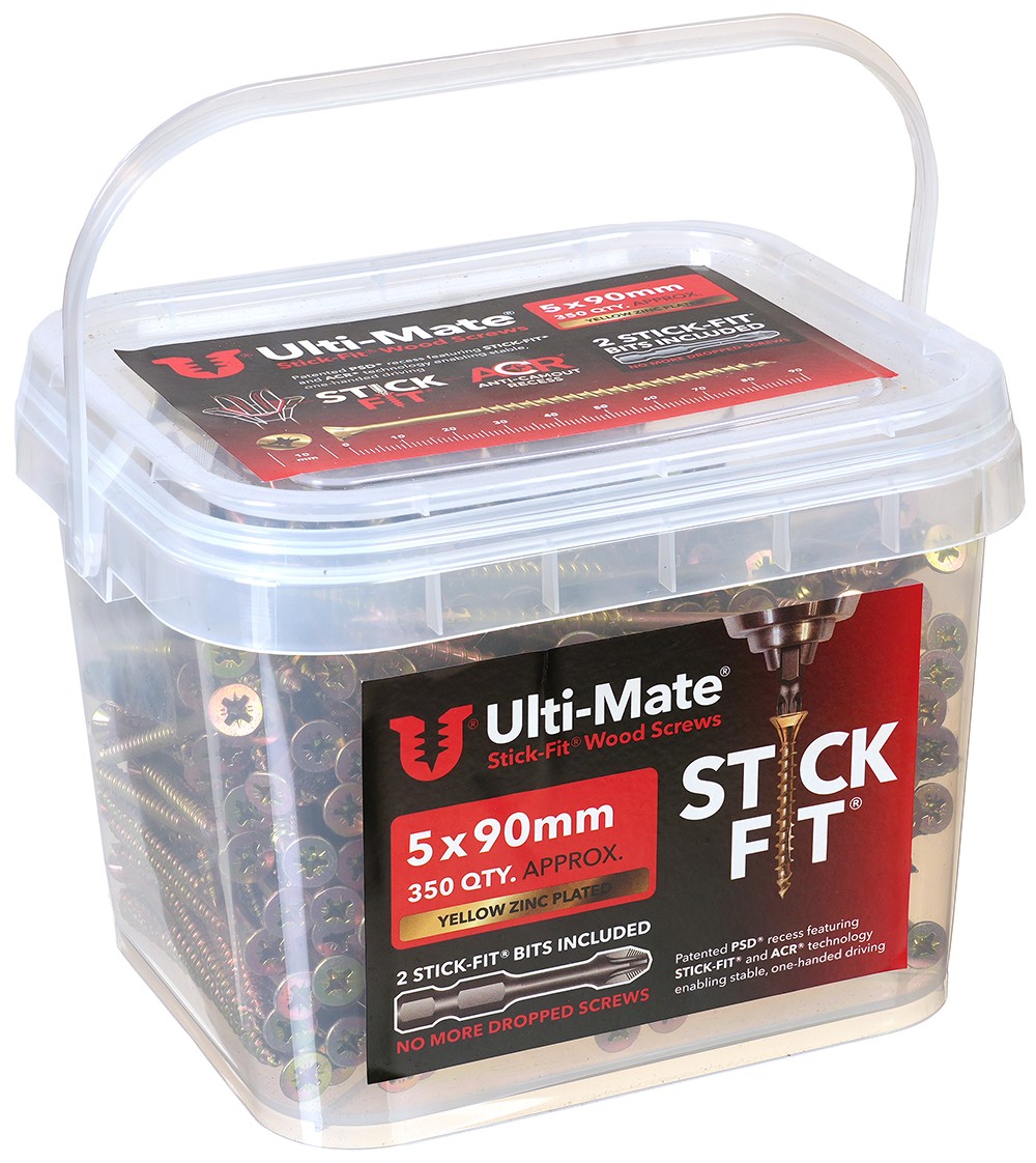 Ulti-Mate Yellow Stick-Fit High Performance Woodscrews 5.0 X 90Mm (Tub Of 350)