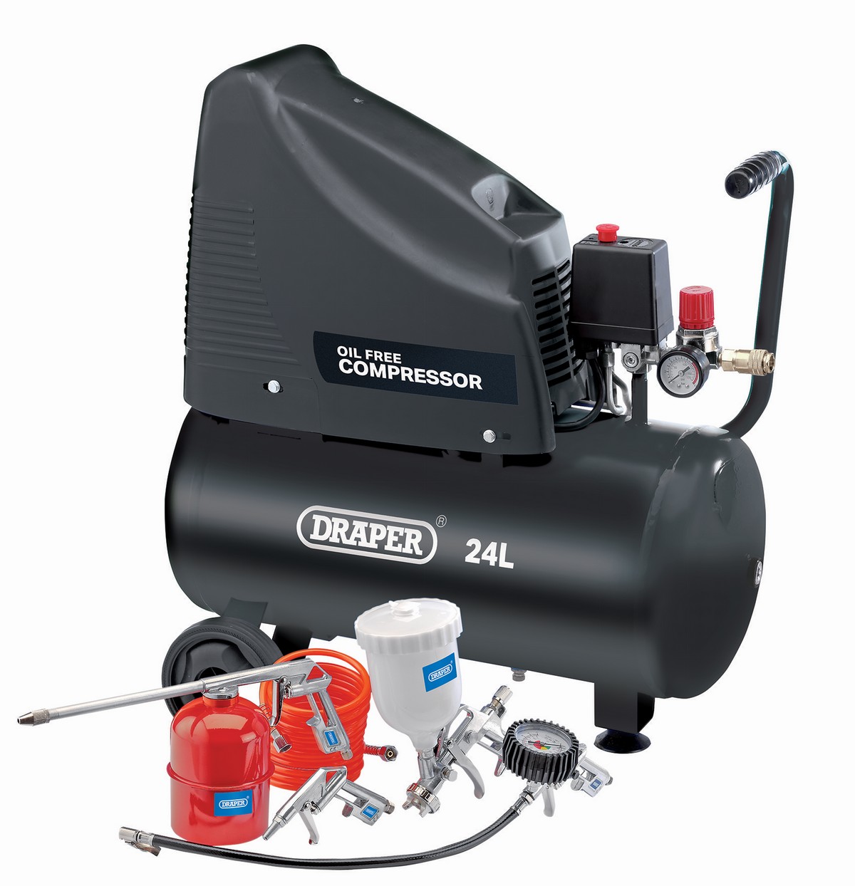 Draper - Air Compressor - 24 Litre - Oil Free - 5 Piece Kit