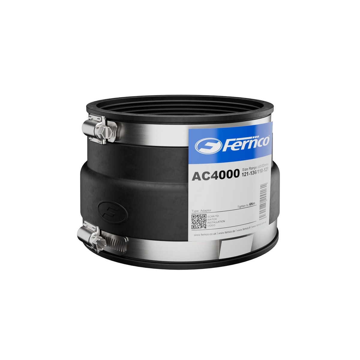 Fernco Adaptor Coupling 121-136Mm/110-121Mm