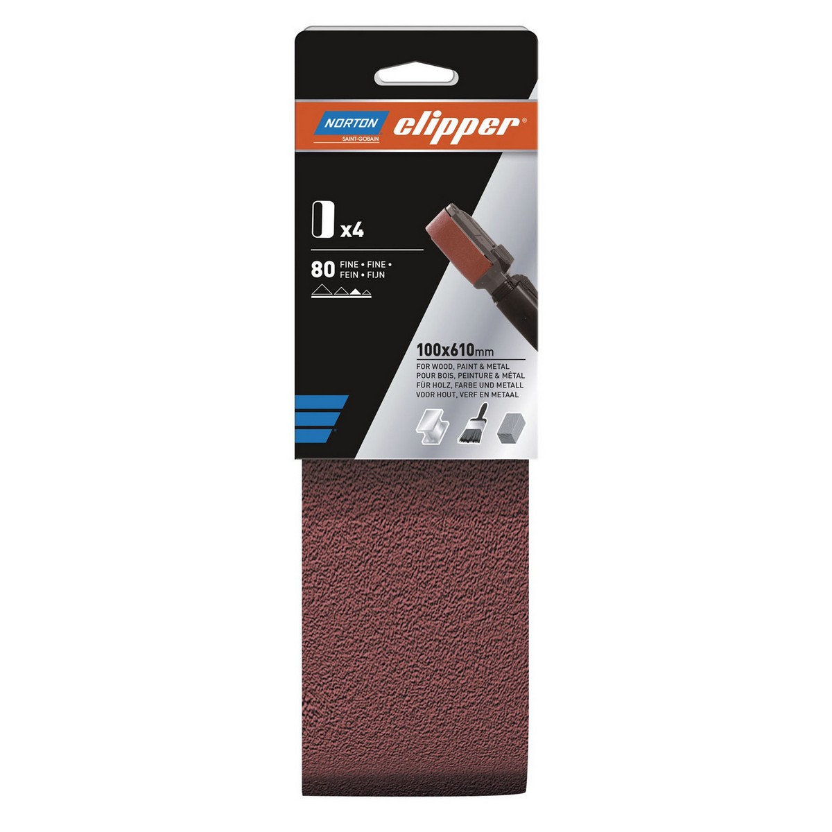 Norton Grain Clipper P80 Sanding Belt 100 X 610Mm (Pack Of 4)