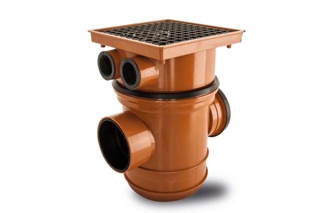 Polypipe 110Mm Back Inlet Bottle Gully With Square Top - Terracotta - Ug446