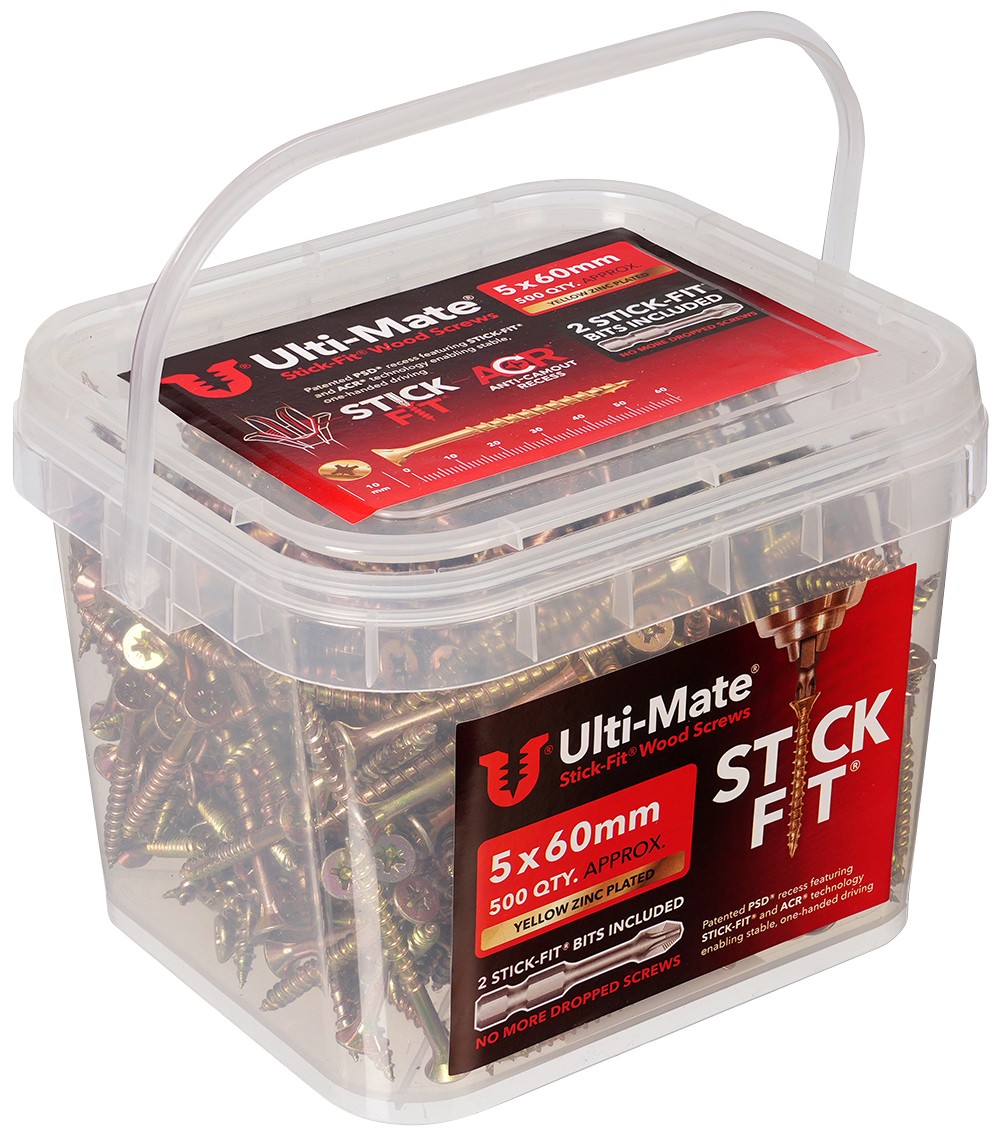 Ulti-Mate Yellow Stick-Fit High Performance Woodscrews 5.0 X 60Mm (Tub Of 500)