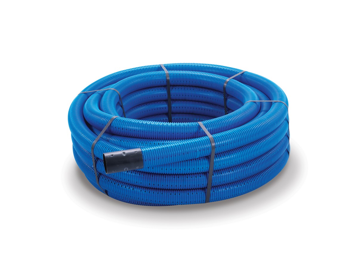 Polypipe Civils Blue Polypipe Perforated Land Drainage Pipe - 100Mm X 100Mtr Coil