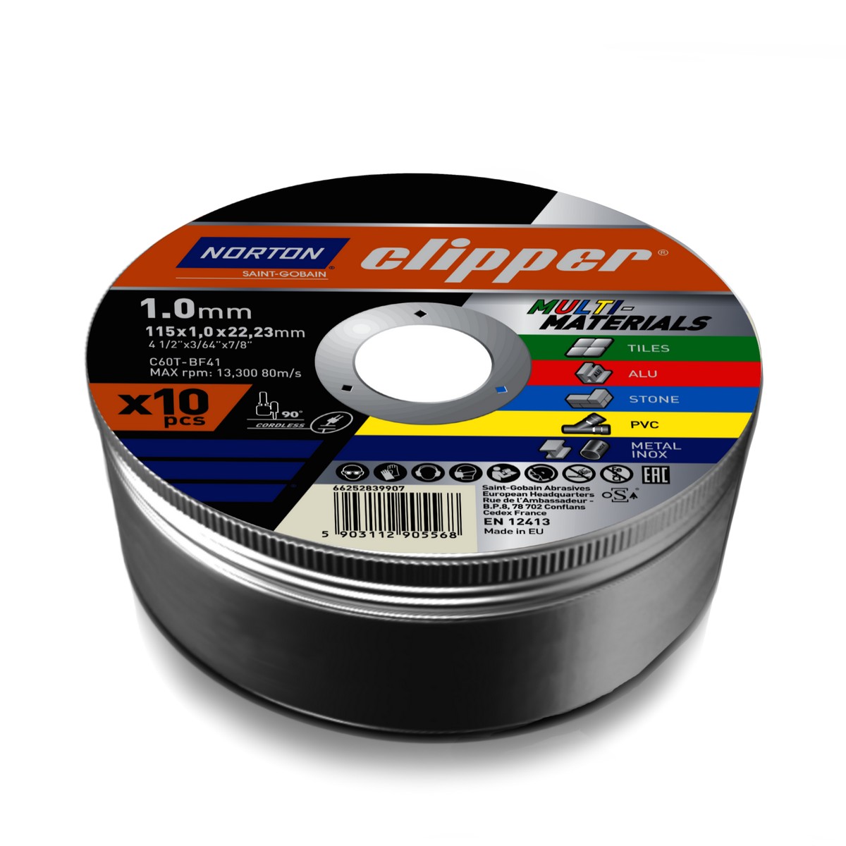 Norton - Cutting Disc - 115mm - 1mm - 22.23mm - Pack of 10