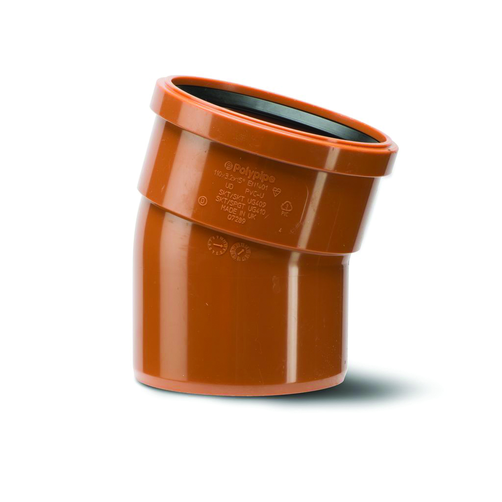 Polypipe 160Mm Short Radius Bend Single Socket 15Deg - Terracotta - Ug610