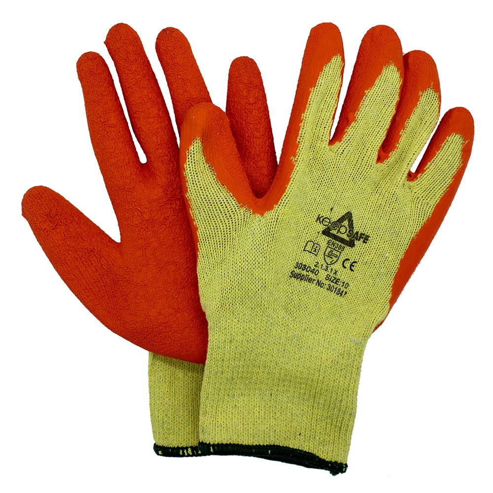 Keepsafe Orange/Yellow Latex Palm Coated Builders Grip Glove - Size 10 (Pair)