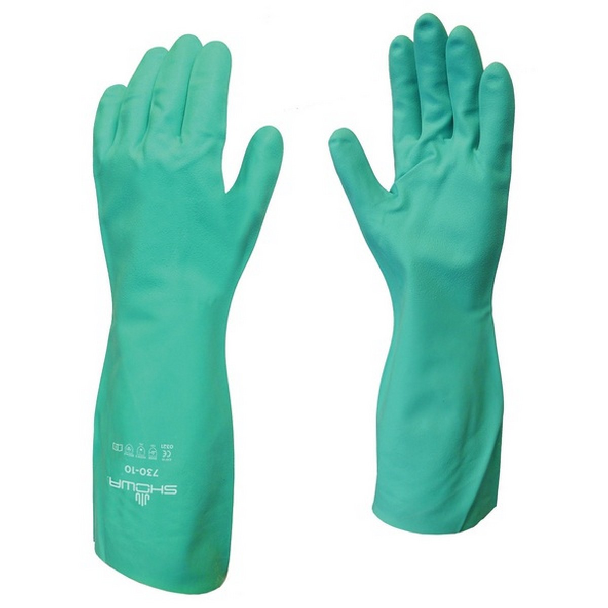 Showa Green 730 Flock Lined Nitrile Gauntlet Gloves - Size 9/L (Pair)