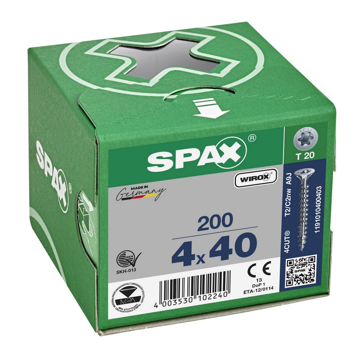 Spax T-Star Plus T20 Universal Screws 4.0 X 40Mm Wirox Coated (Pack Of 200) Silver