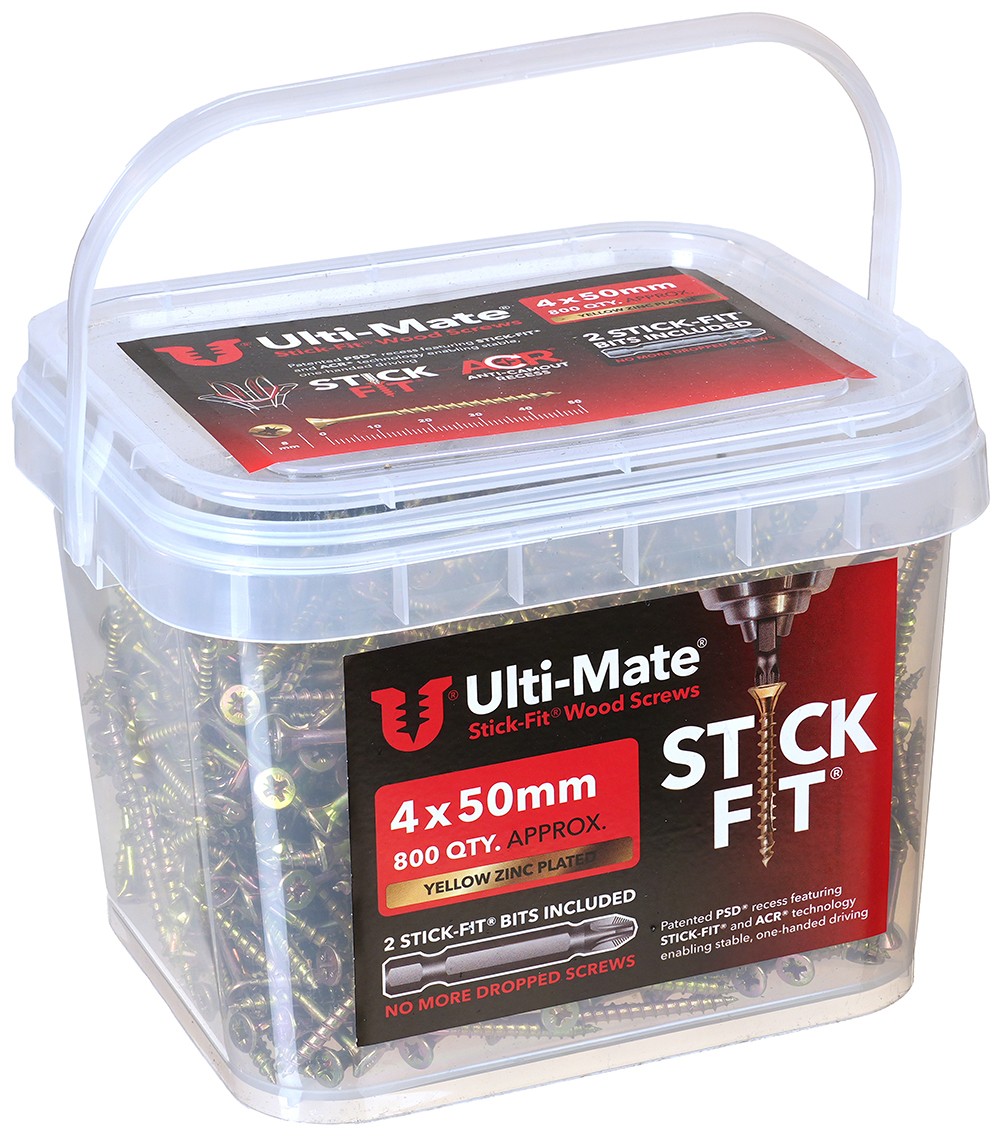 Ulti-Mate Stick-Fit High Performance Woodscrews 4.0 X 50Mm (Tub Of 800)