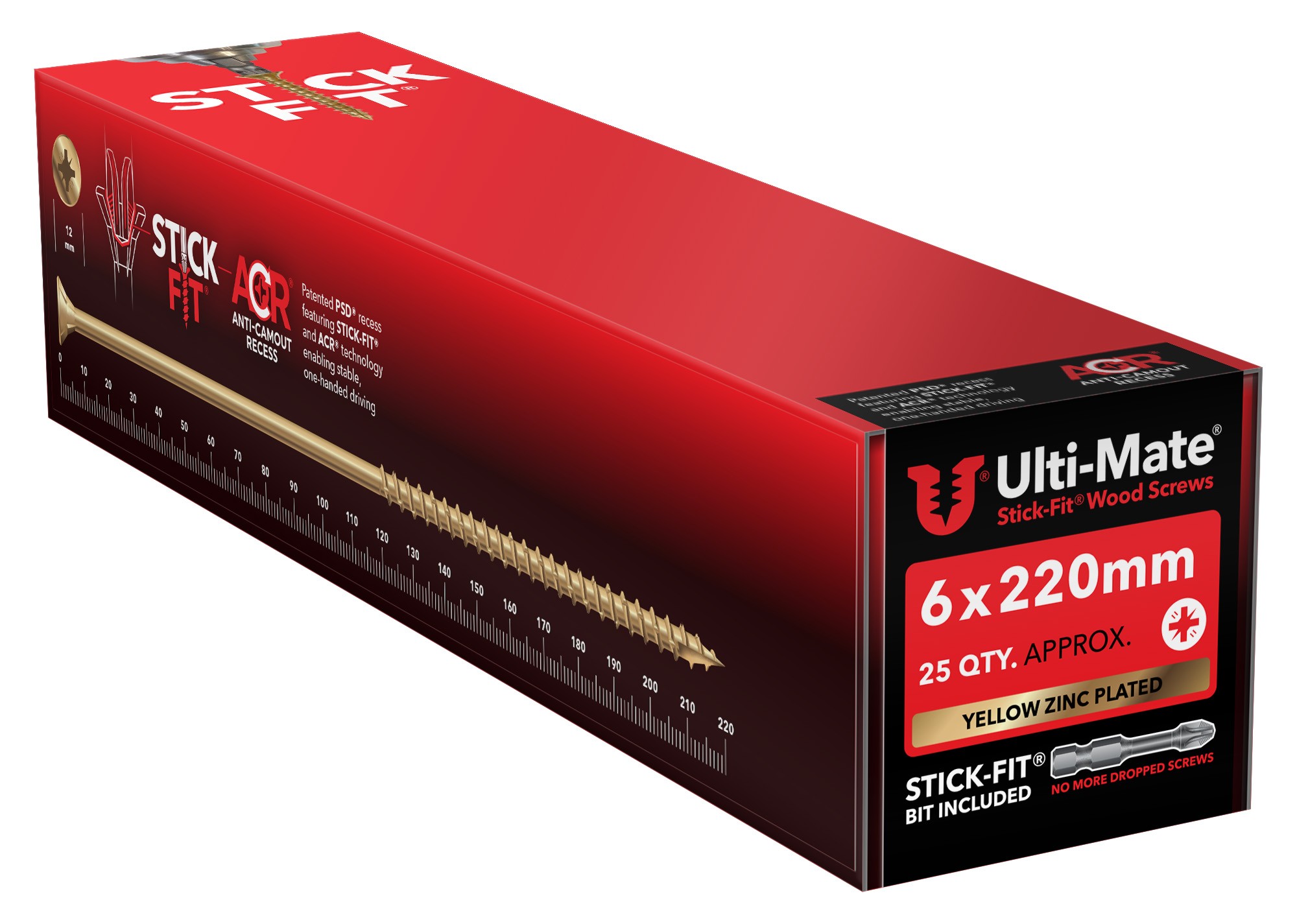 Ulti-Mate Stick-Fit High Performance Woodscrews 6.0 X 220Mm (Box Of 25)