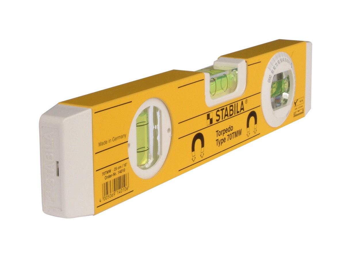 Stabila Yellow Magnetic Torpedo Level With Angle Vial 70T 25Cm