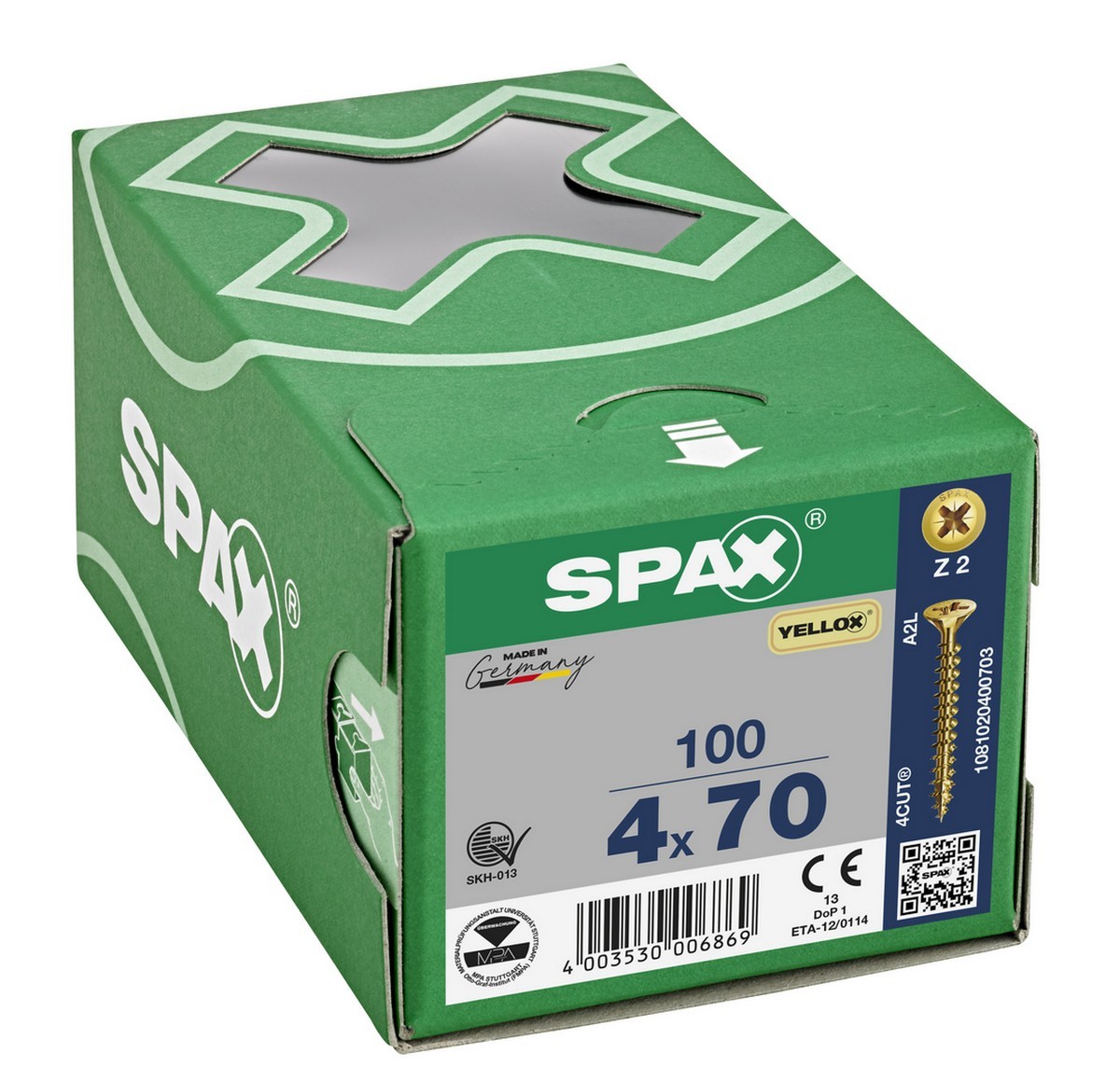 Spax Gold Pz2 Universal Screws 4.0 X 70Mm Yellox Coated - Pack Of 100