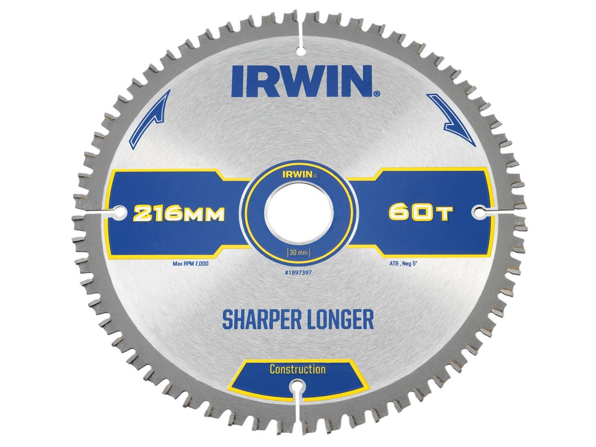 Irwin Construction Table & Mitre Circular Saw Blade 216Mm 60T