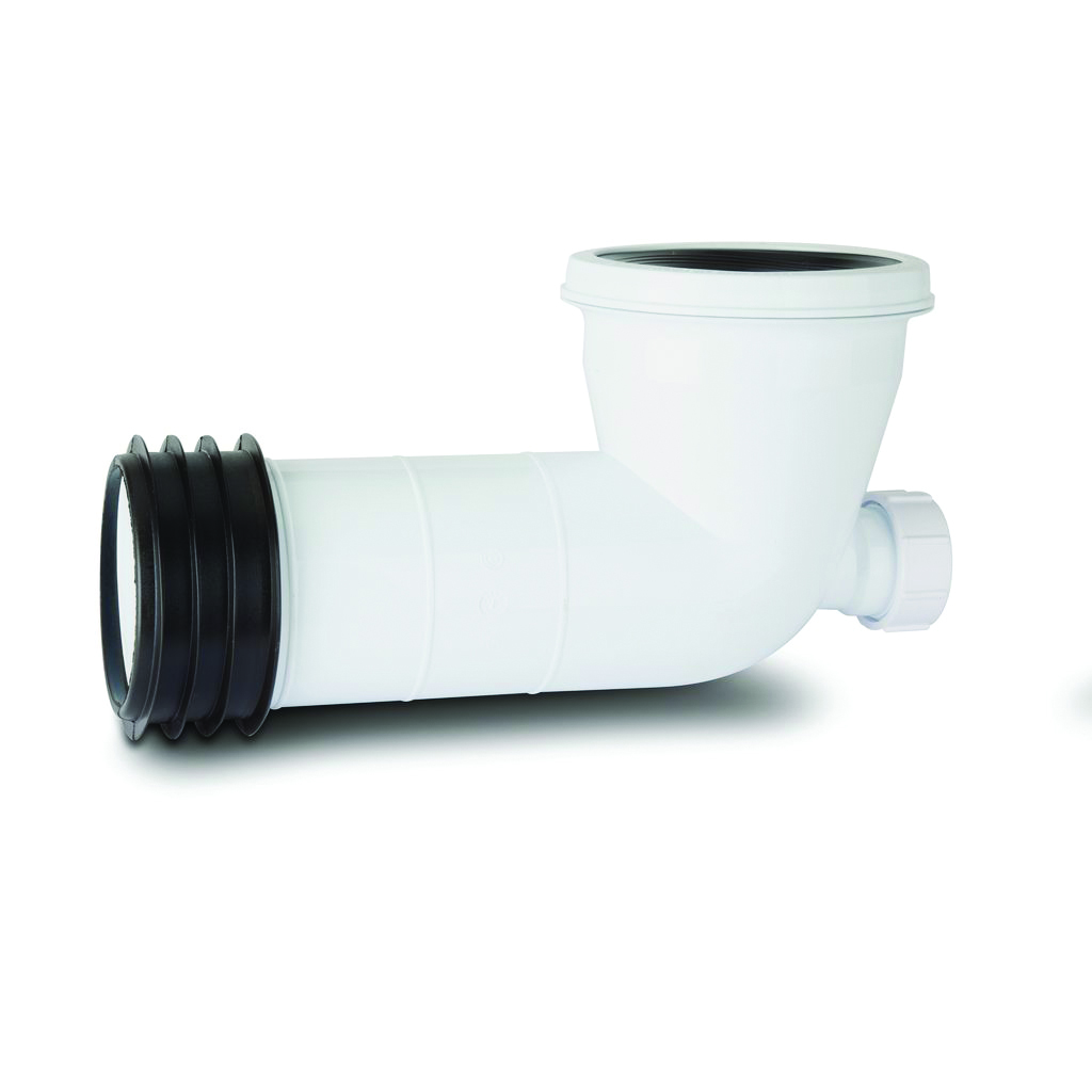 Polypipe White 110Mm Kwikfit Pan Connector 90Deg "S" With 32Mm Boss Connector Sk49